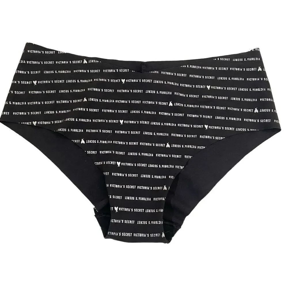 NWT Victoria’s Secret M Black Silver Graphic No show Hiphugger Hipster Laser cut